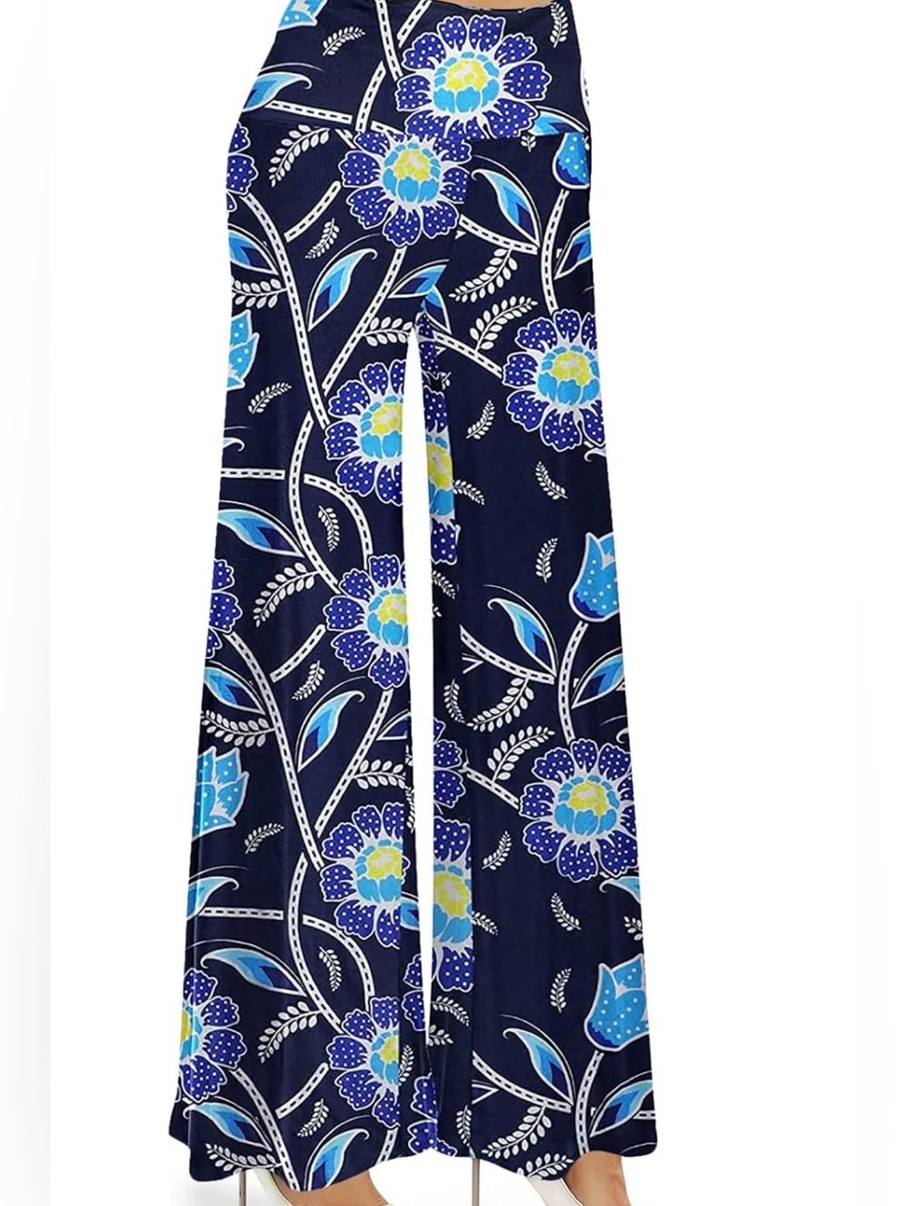Navy Floral Wide-Leg Pants - Blue Floral Print